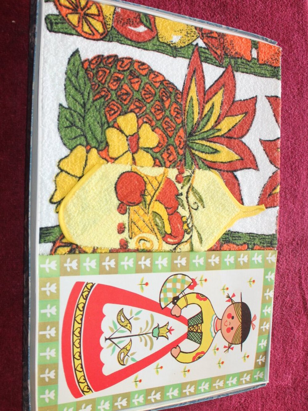 Vintage kitchen towel design w/colorful Tropical Fruit Linen Tea Towel